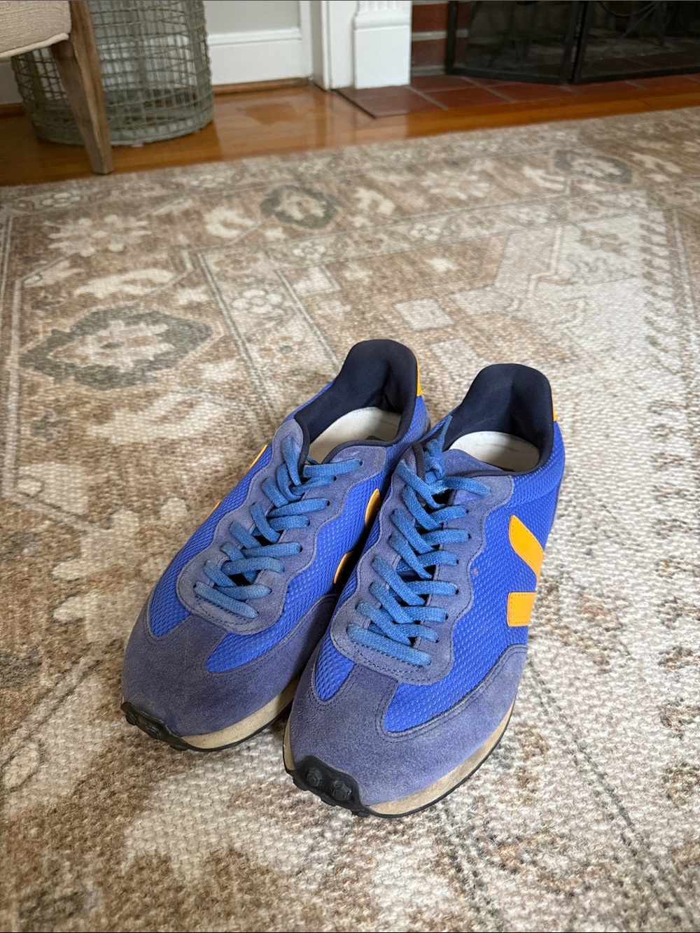 Veja Men's Blue Sneakers with Yellow V Logo